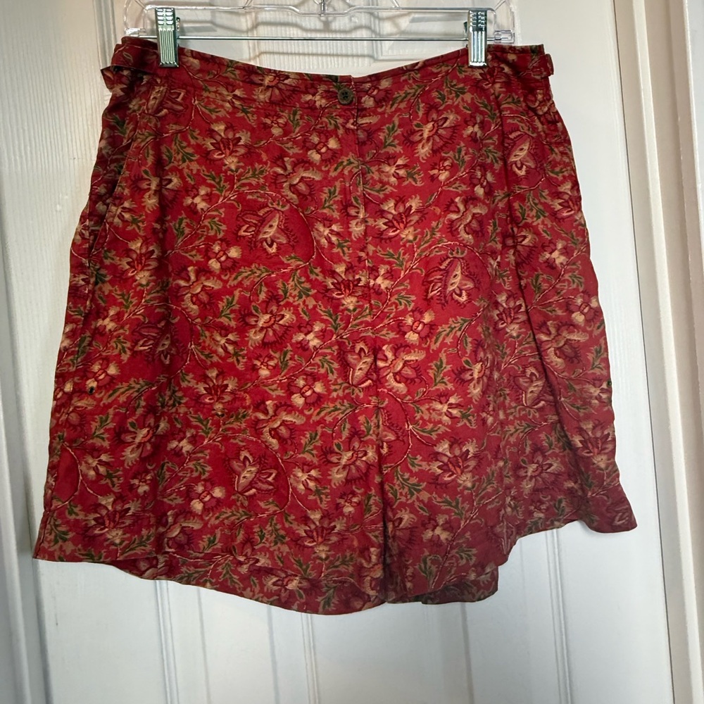 Lauren Ralph Lauren Linen Red High Waist Floral Chino Shorts Zip Front Designer